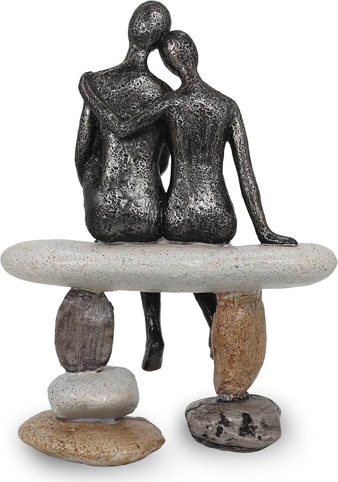 Romantic Couple Figurines Sculpture – Abstract Couple Sculpture on Stone Bench, Modern Home Decor Statue, Unique for Couple