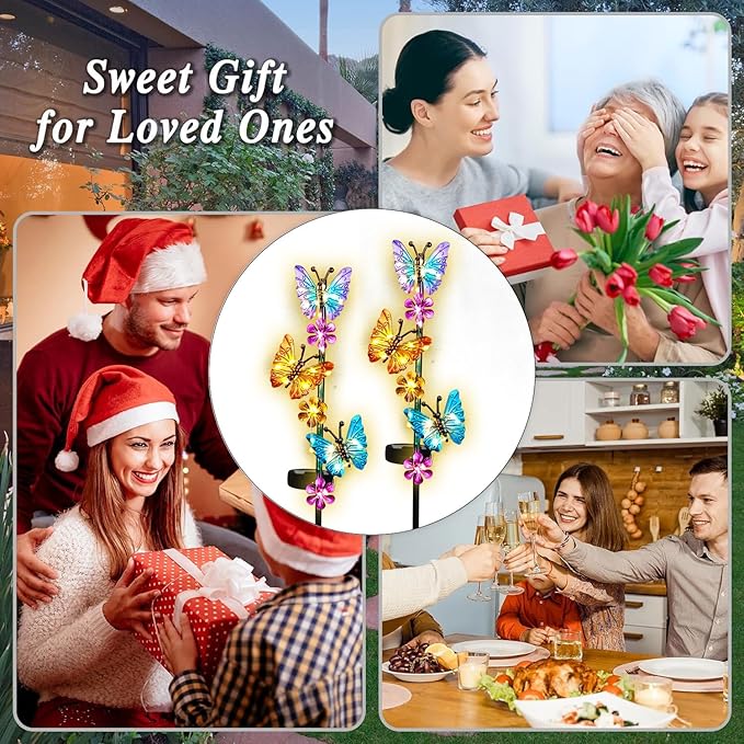 Solar Lights Outdoor Waterproof Garden Butterfly Light Decorative Solar Stake Lights with Butterflies Decor for Garden Yard Lawn Patio Pathway(2 Pack)