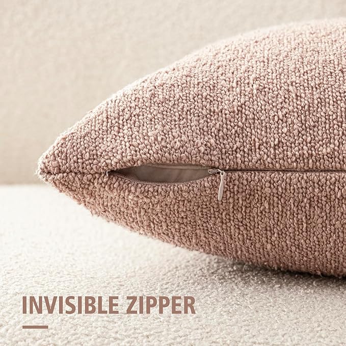 Foindtower Set of 2, Decorative Textured Boucle Throw Pillow Covers Accent Solid Pillow Cases Neutral Soft Cozy Couch Cushion Case for Chair Sofa Bedroom Living Room Home Decor 26 x 26 Inch Light Pink