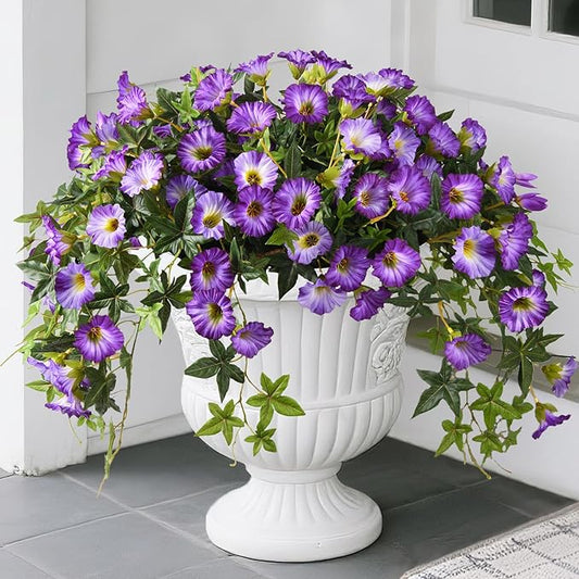 Artificial Flowers for Outdoor Decoration Spring Summer Fake Plants, 2PCS Faux Flower Silk Petunias UV Resistant Realistic for Porch Planter Balcony Home Garden Yard Decor Purple White