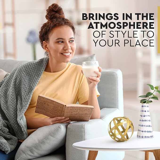 Everydecor Metal Decorative Sphere for Home Decor - Decorative Balls for Shelves, Centerpiece Bowls, Bookshelf - Decoration Orbs Accents for Living Room, Bedroom - Distressed Gold Shelf Spheres