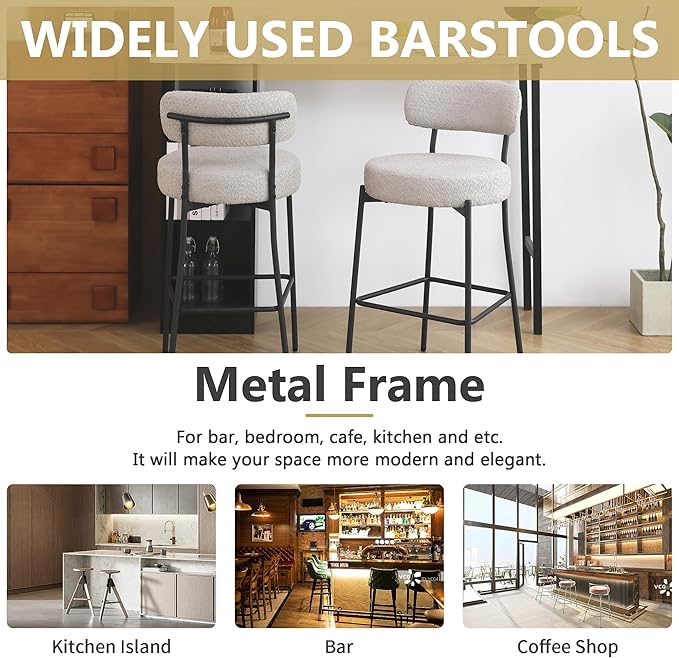 DYHOME Bar Stools Set of 2, Grey 27.56 Inches Counter Height Kitchen Bar Stools with Back, Mid-Century Modern Bar Chairs for Kitchen Island, Dining Room