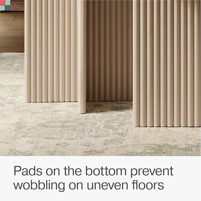 Square Fluted Nesting Coffee Table Set - Weathered White Square Top & Fluted Oak Base - Wood Grain Veneer Top, Stable on Uneven Floors & Easy Assembly - Living Room Table Set