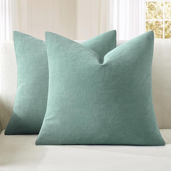 MIULEE Aqua Green Couch Pillow Covers 18x18 Inch, Set of 2 Soft Chenille Decorative Square Throw Pillow Covers Farmhouse for Sofa Living Room Bed