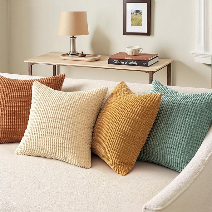 MIULEE Boho Farmhouse Decorative Pillow Covers 22x22 Inch Set of 4 Rustic Modern Fall Home Decor Couch Home Decor Couch Throw Pillows Summer Corduroy Pillowcases for Sofa Living Room Bed Orange/Teal