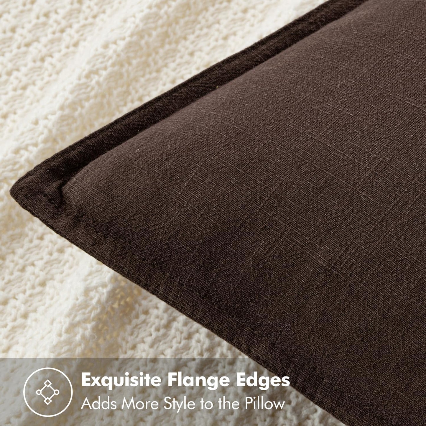 MIULEE Decorative Linen Euro Sham Pillow Covers 24x24 Dark Brown Boho Farmhouse Neutral Couch Throw Pillows for Bed Pack of 2 Accent Modern Pillowcase Sofa Livingroom Home Decor