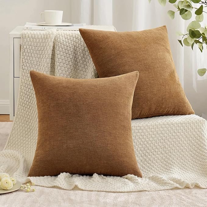 MIULEE Bronze Couch Pillow Covers 18x18 Inch, Set of 2 Soft Chenille Fall Decorative Square Throw Pillow Covers Farmhouse for Sofa Living Room Bed