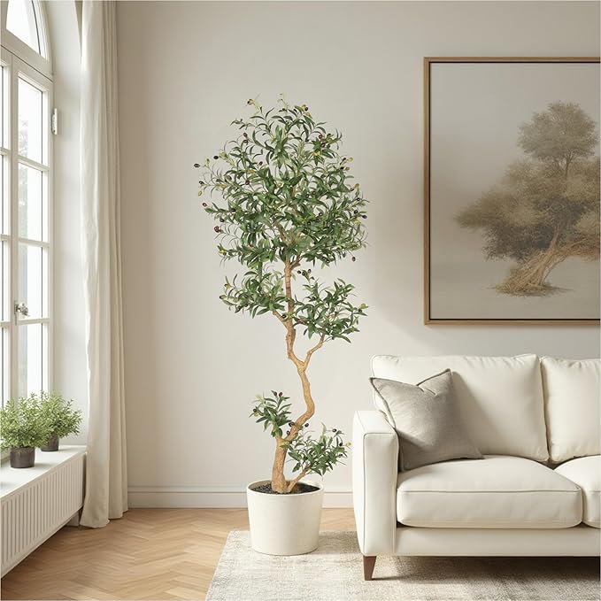 Olive Tree 6.8 Feet – Artificial Plants Indoor, Faux Olive Tree and Pot, Fake Tree for Home Decor, Faux Trees Indoor for Living Room, Office, Bedroom – Tall Artificial Trees for Home, Designer Tree