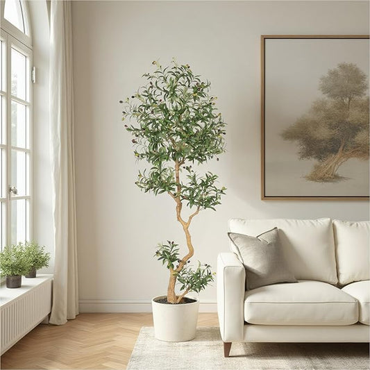 Olive Tree 6.8 Feet – Artificial Plants Indoor, Faux Olive Tree and Pot, Fake Tree for Home Decor, Faux Trees Indoor for Living Room, Office, Bedroom – Tall Artificial Trees for Home, Designer Tree