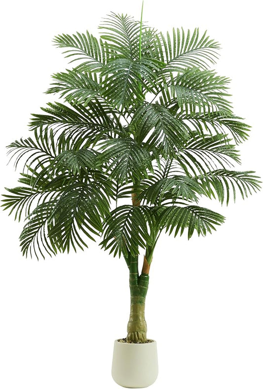 Artificial Golden Cane Palm Tree 6FT Tall Fake Plant Large Tropical Palms Trees with 3 Realistic Trunks, Faux Palm Plant Artificial Tree in Pot for Indoor Outdoor Room Patio Office Home Decor