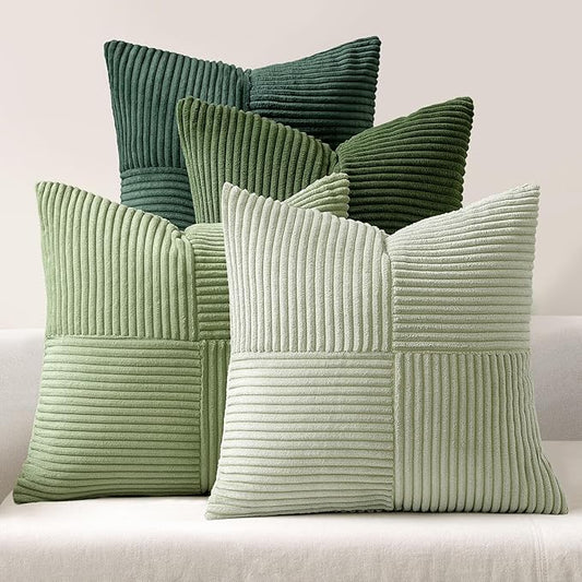 MIULEE Christmas Green Decorative Throw Pillow Covers 24x24 Inch Set of 4 Boho Farmhouse Cushion Covers Mordern Nordic Pillow Cases Soft Corduroy Gradient Home Decor for Couch Sofa Living Room Bed