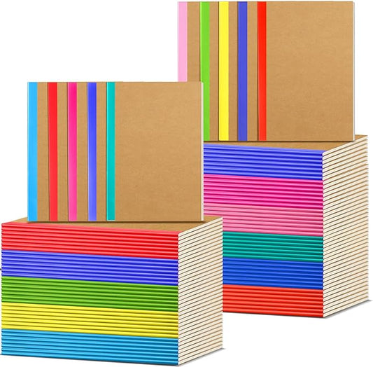 Handepo 100 Pack Composition Notebooks A5/A6 Ruled Lined Composition Kraft Notebooks Bulk Soft Cover Journals Travel Diary Memo for Students Classroom Office Supplies(A5,Colourful)