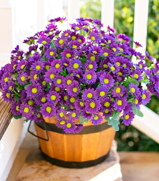 Daisy Artificial Flowers for Outdoors Summer Fall Decoration, 6 Bundles Fake Mums Purple Silk Flowers for Outside Look Real UV Resistant Faux Flowers Plants for Planter Front Door Home Indoor Porch