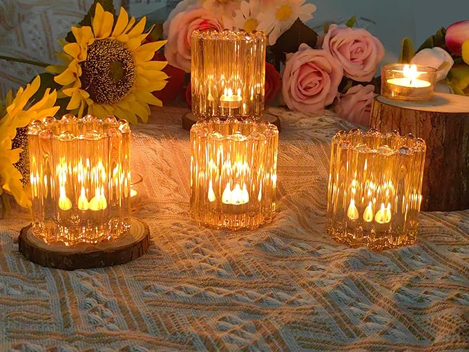 GOLDEAL 12Pcs Gold Glass Votive Candle Holders Tealight Holders Decorative, Tea Candle Holders Bulk,Candlestick for Wedding, Party,Dinner, Home Table Decor.