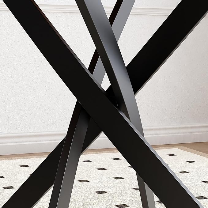 Glass Dining Table Modern Kitchen Table with Black Metal Legs 32 Inch Small Round Dining Table for Apartment Kitchen Dining Room