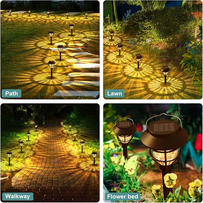 10 Pack Solar Pathway Lights Outdoor- Bright Solar Powered Garden Light with 3000K Warm LED, Auto On/Off Waterproof Path Lights Decorative, Landscape Lighting for Yard Patio Walkway Driveway