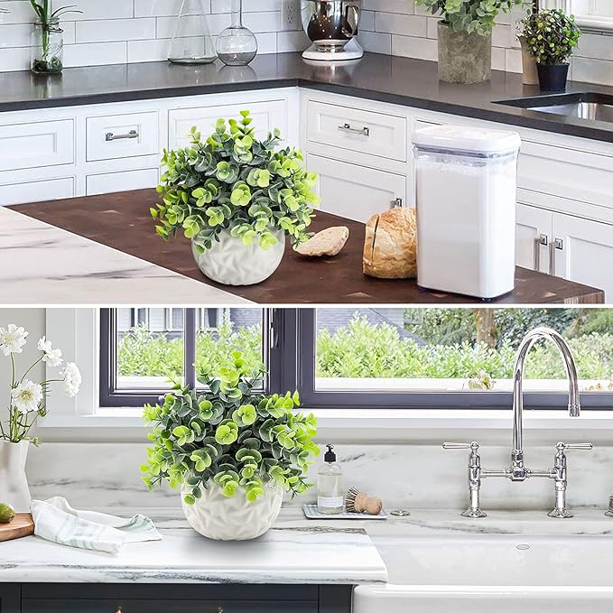 Hopewood Fake Plants Indoor Small Artificial Eucalyptus Plants in White Pots for Bedroom Home Decor Faux Plants Decor