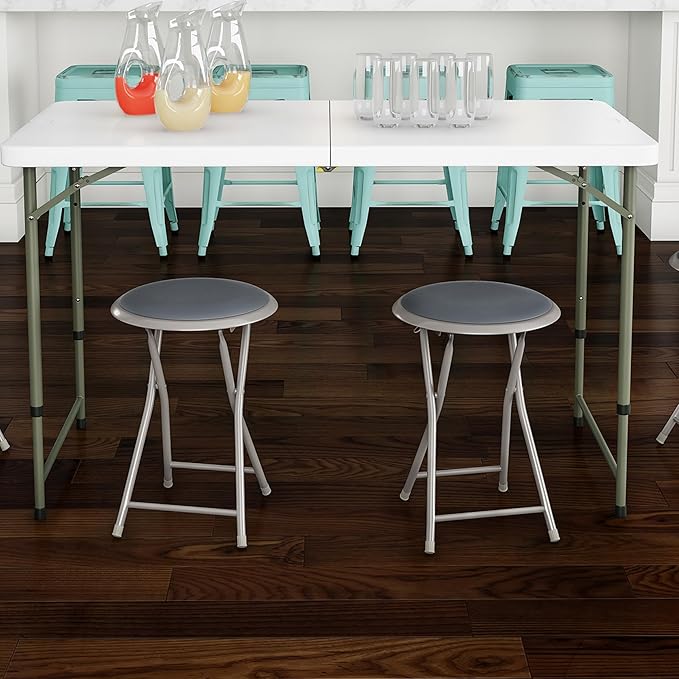 Lavish Home Folding Bar Stools - Set of 2 Heavy-Duty 18-Inch Stool - 225lb Capacity and Padded Seats for Dorm, Recreation or Game Room (Gray)