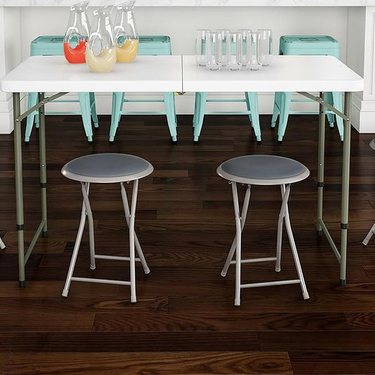 Lavish Home Folding Bar Stools - Set of 2 Heavy-Duty 18-Inch Stool - 225lb Capacity and Padded Seats for Dorm, Recreation or Game Room (Gray)