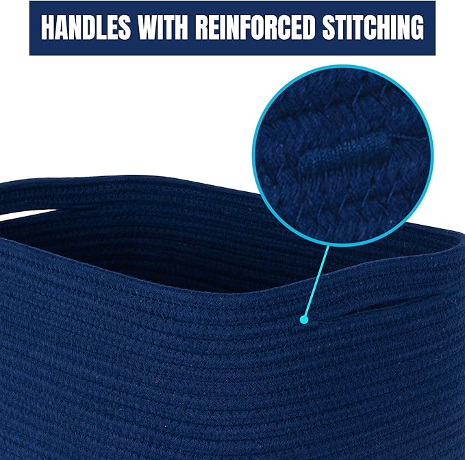 MINTWOOD Design 3-Pack Decorative Woven Storage Baskets for Shelves, Cube Bin Box for Organizing Books, Shoes, Dog Toys, Pantry Closet and Living Room Organizer, Navy Blue