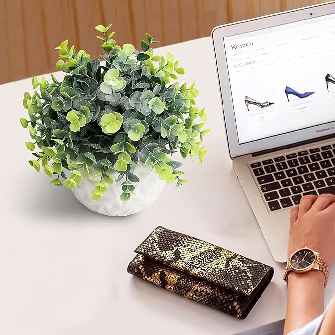 Hopewood Fake Plants Indoor Small Artificial Eucalyptus Plants in White Pots for Bedroom Home Decor Faux Plants Decor