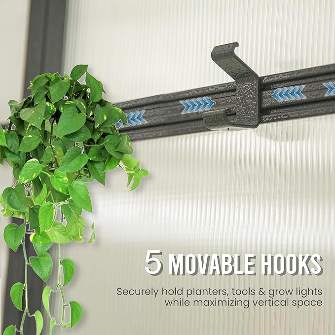 Domi 8x10FT Polycarbonate Greenhouse with Automatic Vent, Extra Tall 8FT Walk-in Aluminum Frame, Weather-Resistant Green House with Shelves & Hooks for Outdoor Garden, Backyard, Dark Grey