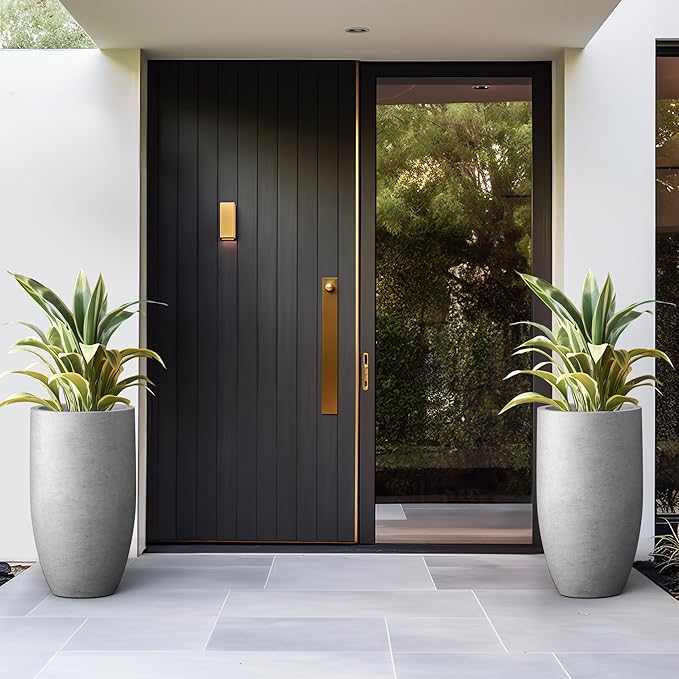 Kante 24 Inch Tall Round Concrete Planter, Large Indoor Outdoor Plant Pots with Drainage Hole and Rubber Plug, Modern Decorative Garden Pots for Home Patio Porch, Natural Concrete