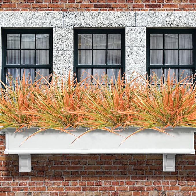 10 Pcs Fall Flowers, UV Resistant Artificial Fall Plants Outdoor Plastic Fake Fall Flowers Faux Monkey Grass Shrubs Bushes for Indoor Outside Planters Porch Window Box Home Decor