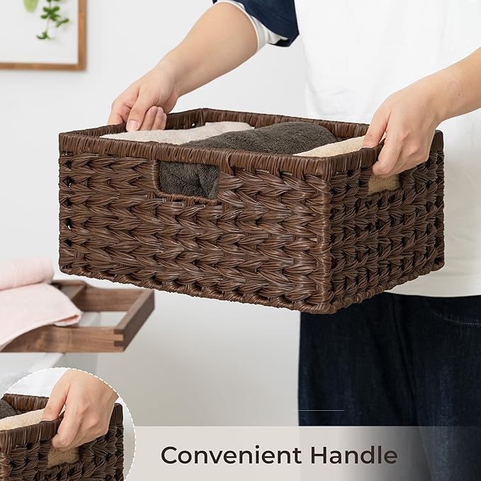 GRANNY SAYS Wicker Storage Baskets for Shelves, Waterproof Wicker Baskets for Organizing, Woven Basket for Shelves, Decorative Basket for Pantry, Brown