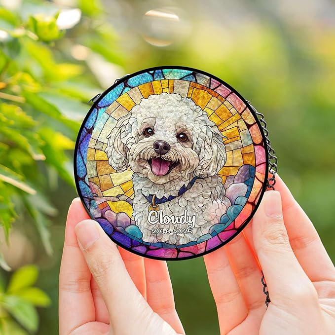 Custom Pet Portrait Stained Glass Suncatcher – Personalized Dog Memorial Ornament, Pet Loss Remembrance Gift, Window Hanging, Bereavement Keepsake, Home Decor