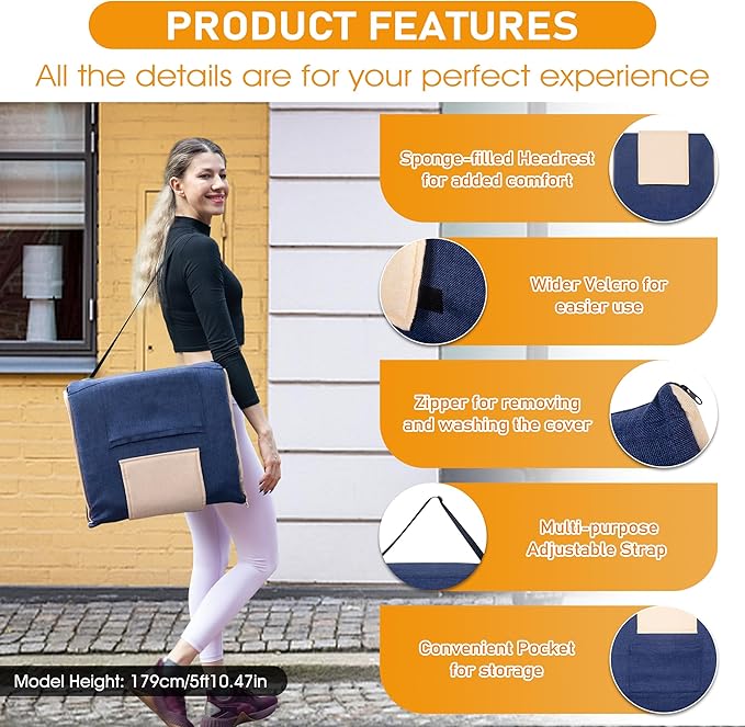 14-Position Adjustable Floor Chair with Back Support - Portable Gound Seating for Adults & Kids, Foldable Meditation Chair with Japanese KOYO Bearings & Washable Linen Cover (Blue)