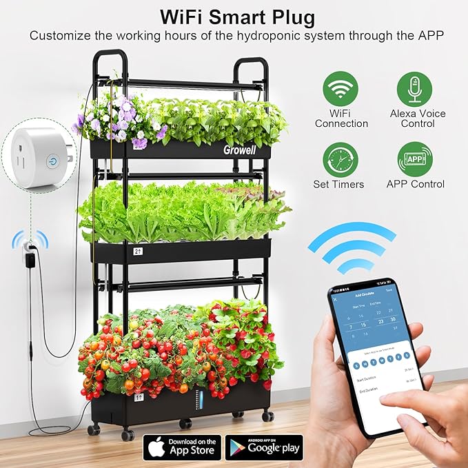Hydroponics Growing System Kit, 90 Pods Vertical Indoor Garden with LED Grow Light, Auto Circulating Water System & WiFi Smart Plug, Indoor Gardening System for Vegetable Fruit Herb