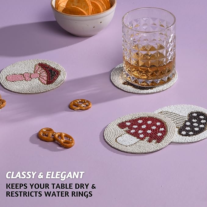 Folkulture Boho Coasters Set for Drinks | 4" Round Farmhouse or Rustic Table Coaster for Coffee Table | Modern Coasters for Bar | Cute Coaster for Housewarming Gifts for Women