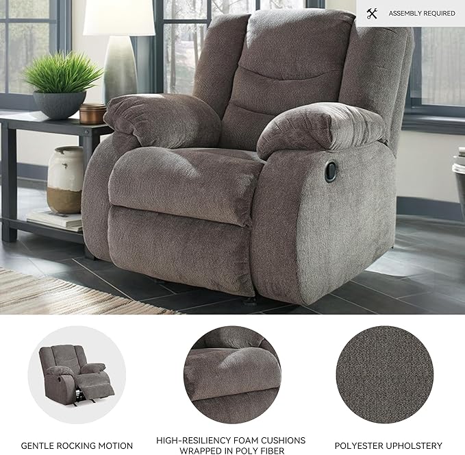 Signature Design by Ashley Tulen Modern Manual Pull Tab Rocker Recliner, Dark Gray