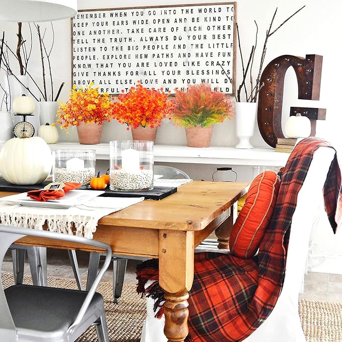 12 Bundles Artificial Fall Flowers UV Resistant Autumn Decorations for Thanksgiving Home Kitchen Room Farmhouse Floral Arrangements Indoor Outdoor