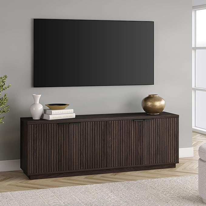 Henn&Hart TV Stand for TVs up to 78'' with 2 Storage Cabinets and Adjustable Shelves for Living Room, Family Room, or Office, Alder Brown