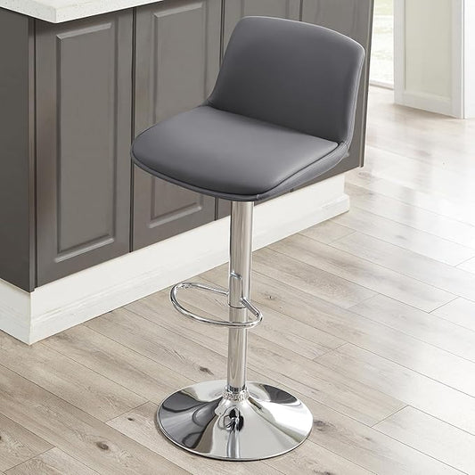 MINCETA Bar Stools,Modern Upholstered Swivel Stool with Back for Bar and Counter Height, Adjustable Height 24" to 34",1 Piece,PU in Dark Gray