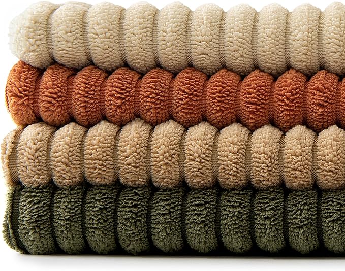 MIULEE Rust-Olive Green Decorative Throw Pillow Covers 18x18 Inch Set of 4 Boho Color-Clash Cushion Cases Farmhouse Pillow Cases Corduroy Striped Fall Home Decor for Couch Sofa Living Room Bed