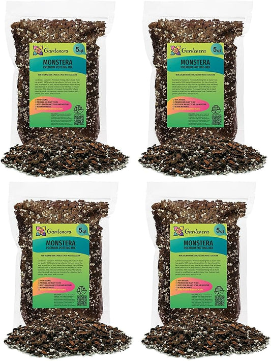 Premium Monstera Potting Soil - 20 Quart - Quick Drain Potting Soil for Growing and Repotting Monstera Deliciosa/Swiss Cheese Plant (4 Bags of 5 Quart)