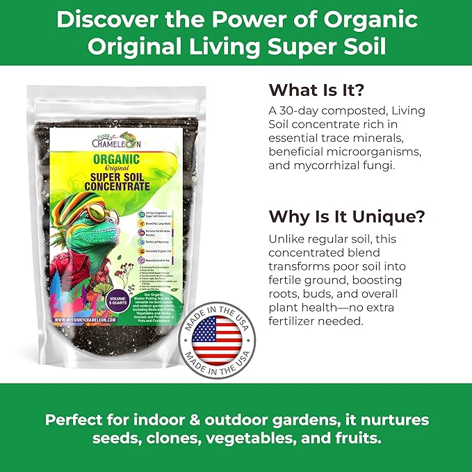 Organic Original Super Soil Concentrate with Mycorrhizae – Living Soil Boosts Roots & Buds for Seeds & Clones - Indoor & Outdoor Growing - Mix 1:4 with Topsoil Potting Soil (10 quarts)