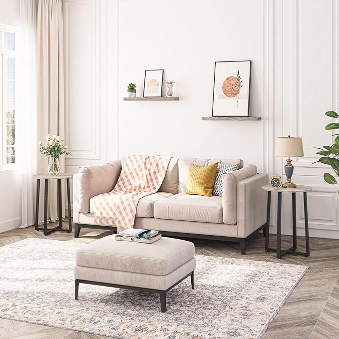 HOOBRO Side Table, Round Accent End Table with Sturdy Metal Pedestal, 15.7" Round Nightstand, for Living Room, Bedroom, Balcony, Office, Greige and Black BG95BZ01