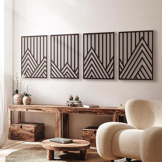 Glamativity 4 Pack Black Abstract Metal Wall Art, Minimalist Décor Single Line Art Wall Décor, 3D Textured Metal Wall Sculptures, for Living Room Bedroom Bathroom Study Room (Mountain Line, L Size 22.5 x 15.7'')