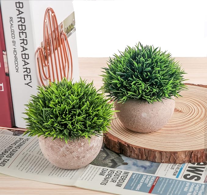 Lemonfilter Set of 4 Mini Potted Artificial Plants Plastic Eucalyptus Plants Faux Rosemary Plants for Home Garden Office Desk Shower Room Decoration