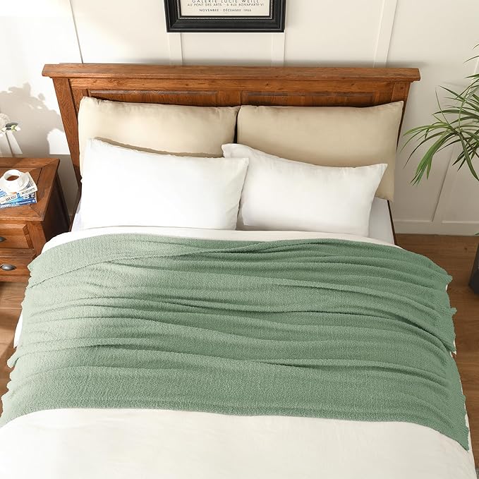 JOOJA Throw Blanket for Couch Super Soft Blankets for Bed Comfy Cozy Blanket Knit Fuzzy Plush Fleece Blanket Gift for Women Lightweight Blanket for Living Room Sofa 50 x 60 Inches Sage