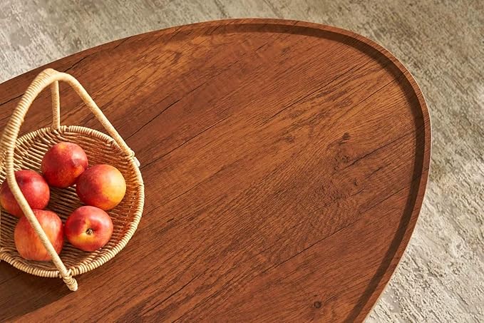 Shrine Glass Coffee Table, Black Walnut Table for Living Room, Glass and Wood Table, 43.3" D x 21.6" W x 15.7" H, Brown Glass Base, Walnut Wood Top&Black Metal Frame