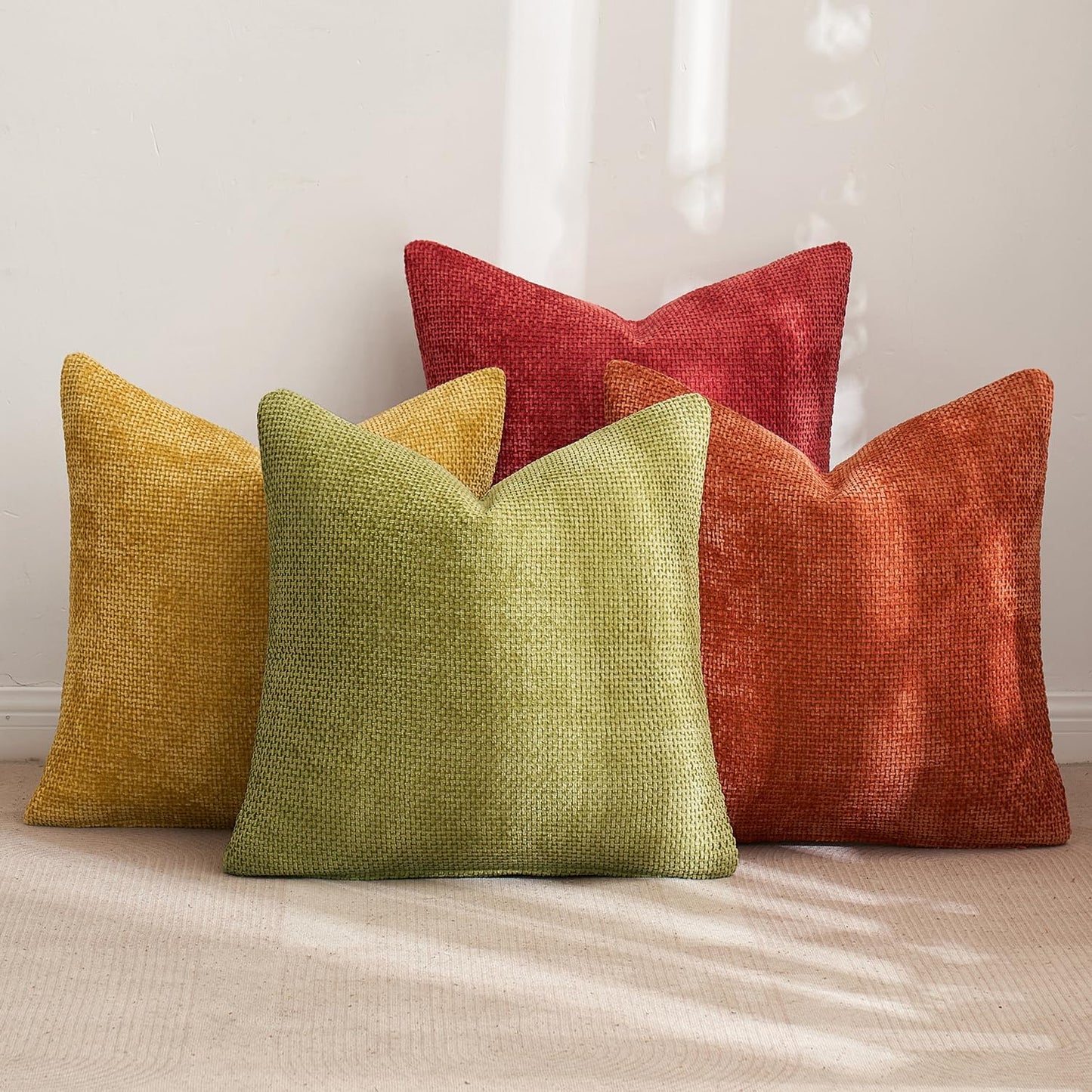 MIULEE Pack of 4 Fall Burnt Orange Couch Throw Pillow Covers 20x20 Inch Yellow Green Soft Decorative Chenille Pillows Farmhouse Accent Cushions for Boho Home Decor Spring Sofa Bedroom Living Room