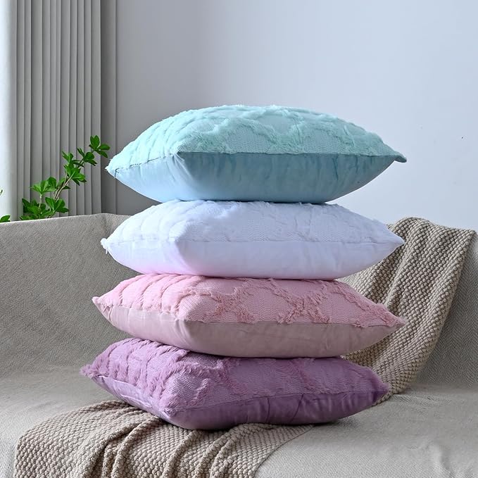 Set of 2 Soft Moroccan Throw Pillow Covers 12x20 Inch Plush Boho Decorative Pillow Cover Accent Cushion Case for Couch Sofa Bed, Pure White