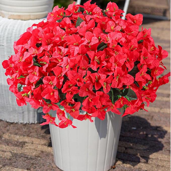 Ivydale Artificial Bougainvillea Flowers for Outdoors Decoration, 4 Bundles Fake Flower UV Resistant Realistic Silk Flowers for Outside, Faux Plants for Planter Patio Porch Window Home Decor (Red)