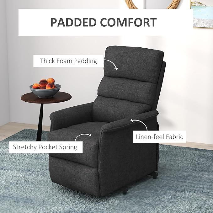 HOMCOM Power Lift Recliner Chair for Elderly, Easy Assembly, Fabric Lift Chair for Adults, Recliner Sofa with Remote Control, Side Pockets for Living Room, Black
