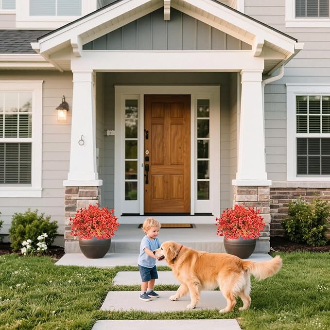 Artificial Mums for Outdoors Garden Home Fall Decor uv Resistant Outdoor Faux Plants Indoor Plastic Fake Plants Greenery Boxwood Porch Patio Fake Mums Flowers 12 Bundles Yard Decorations